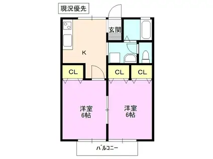 フォースアベニュー和田 A棟(2K/2階)の間取り写真