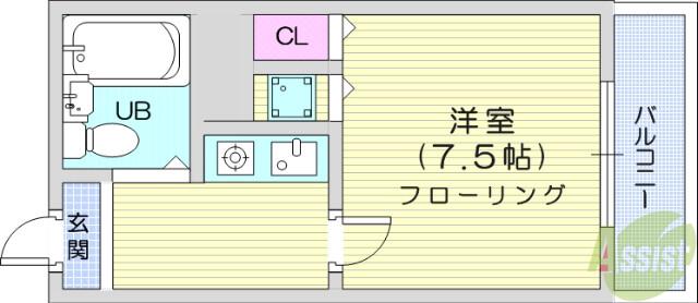 サンシティ荒町(1K/2階)の間取り写真