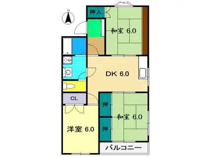 パルデンス尾崎(3DK/3階)の間取り写真