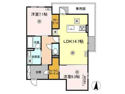 SOLANA(2LDK/1階)の間取り写真