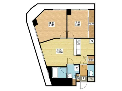 ロイヤル花丘(2LDK/4階)の間取り写真