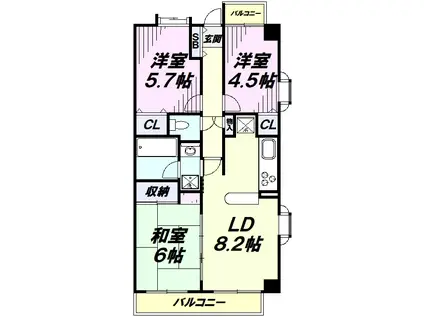 所沢メゾンドパルク(3LDK/4階)の間取り写真