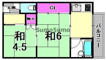 第2カシノハイツ(2K/5階)の間取り写真