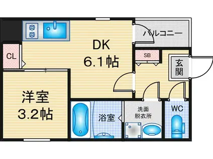 ハーモニーテラス道下町II(1DK/3階)の間取り写真