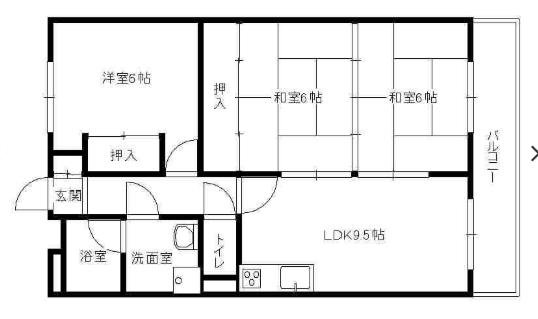 第6三城ハイツ(3LDK/3階)の間取り写真