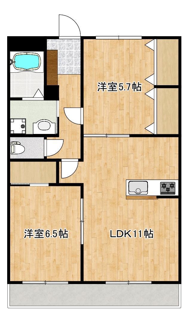クロノス52鶴羽田(2LDK/1階)の間取り写真