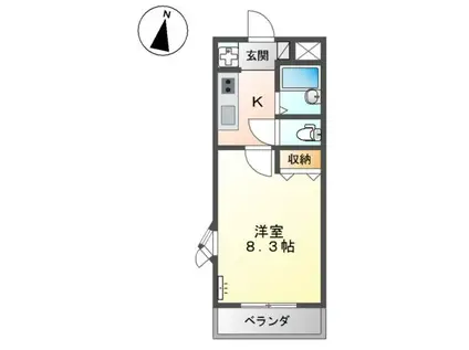 アムールパレスII(1K/1階)の間取り写真