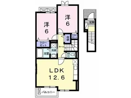 ブリリアント寺家IIB(2LDK/2階)の間取り写真