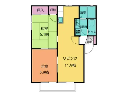 フォーレスみとの B棟(2LDK/2階)の間取り写真