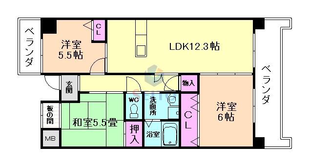 ヴェルドミール桃山台(3LDK/1階)の間取り写真