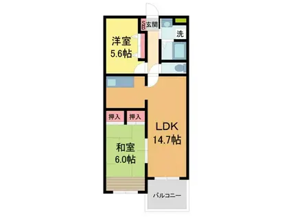 グリーンヒルズ城山(2LDK/1階)の間取り写真
