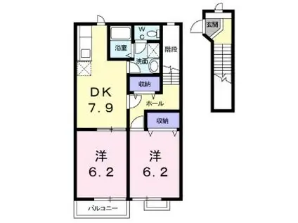 WERDEN JEUNESSE B棟(2DK/2階)の間取り写真