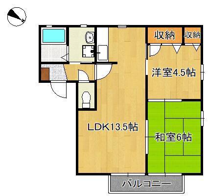 ピースガーデンワカゾノ(2LDK/2階)の間取り写真