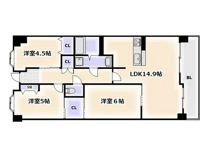 フロンティアタワー難波イースト(3LDK/6階)の間取り写真