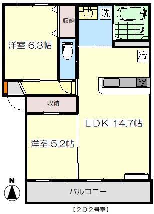 アンジュ(2LDK/2階)の間取り写真