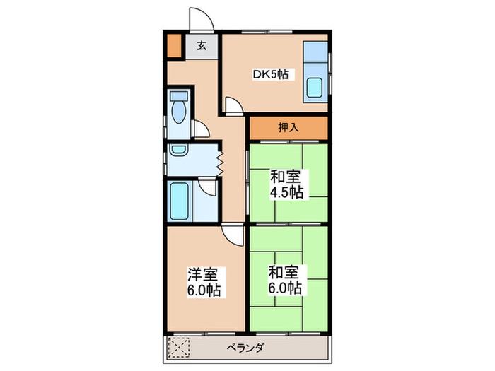 シティーハイツ八尾本町 北(3DK/3階)の間取り写真