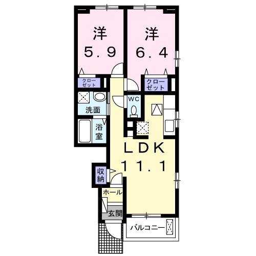 クローバーハウス(2LDK/1階)の間取り写真