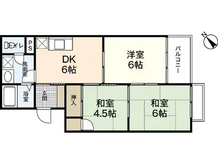 岩田マンション1号棟(3DK/1階)の間取り写真