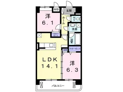 グランツ柏の葉(2LDK/5階)の間取り写真