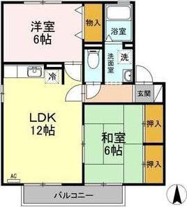 セジュールミキ C棟(2LDK/2階)の間取り写真