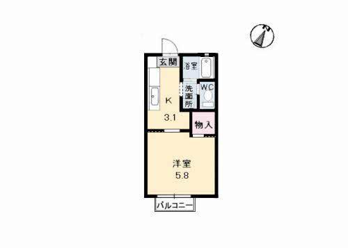 メゾンデラW C棟(1K/2階)の間取り写真