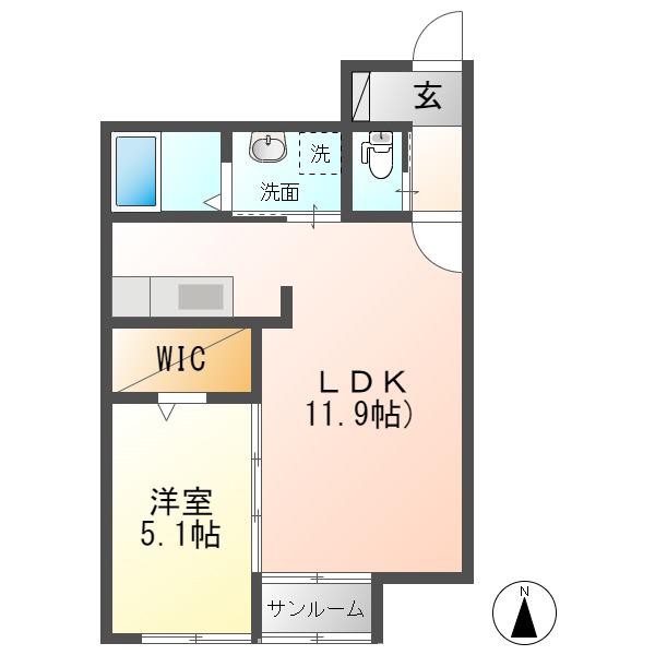 オウル細畑(1LDK/1階)の間取り写真