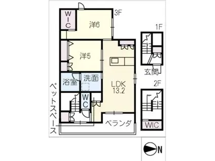 HEBEL寺町(2LDK/3階)の間取り写真