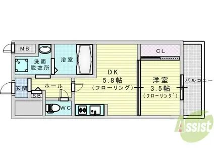 MCOURT江坂(1DK/4階)の間取り写真