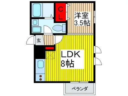 ドリームアライ2号館(1LDK/1階)の間取り写真