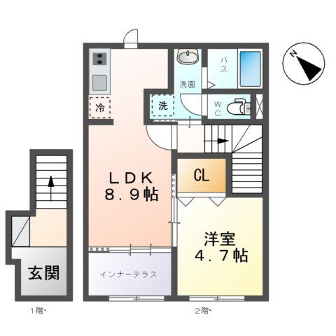 トレアニシア(1LDK/2階)の間取り写真