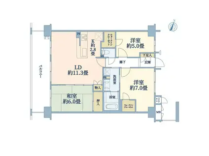 セントラルコート横浜鶴見(3LDK/3階)の間取り写真