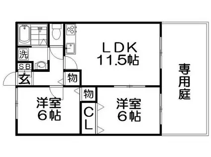 ツインコートB棟(2LDK/1階)の間取り写真