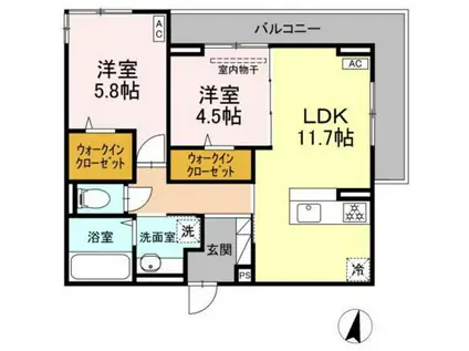 アルカディア中山(2LDK/3階)の間取り写真