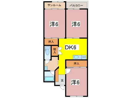 ハルール新田塚(3DK/2階)の間取り写真