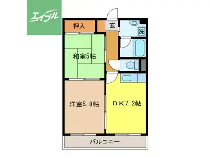 アミティインレット(2DK/2階)の間取り写真