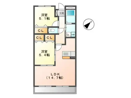 フェリーチェ(2LDK/5階)の間取り写真