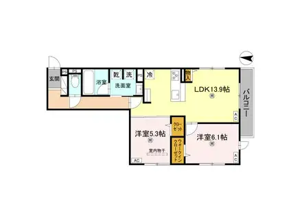 スペアチーレ小松(2LDK/2階)の間取り写真