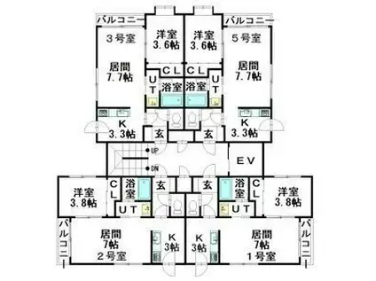 シャリテ平岸I(1LDK/3階)の間取り写真