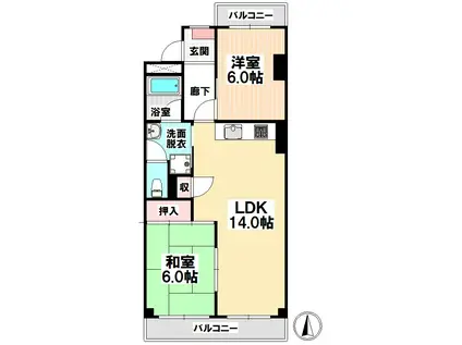 グランデール桜(2LDK/3階)の間取り写真