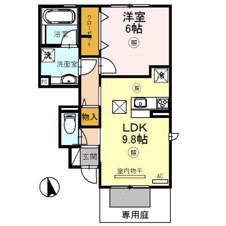 シャトン A棟(1LDK/1階)の間取り写真