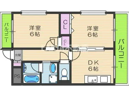 サンライズマンション(2DK/5階)の間取り写真