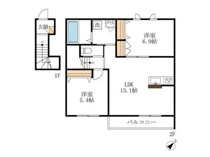 BLESSED COURT(2LDK/2階)の間取り写真