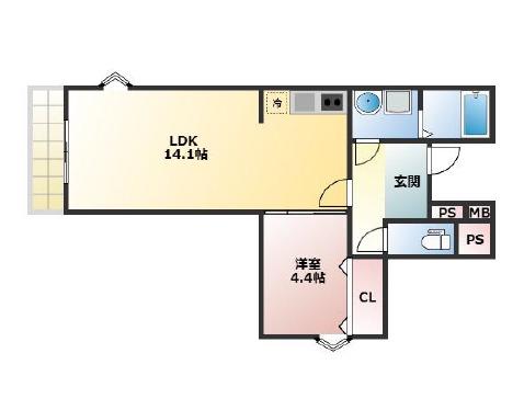 J-BRIGHT長居(1LDK/1階)の間取り写真