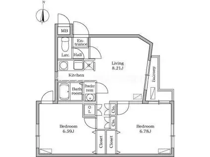 レジディア池上(2LDK/3階)の間取り写真
