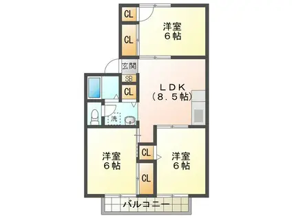 阿波屋ハイツ(3LDK/2階)の間取り写真