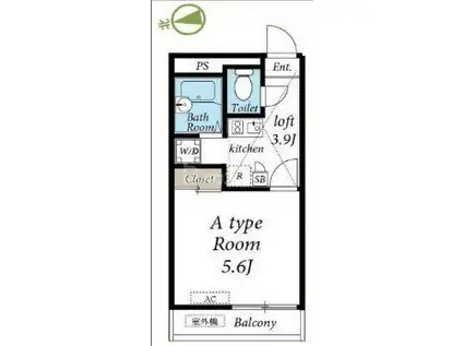 ピークシーダー(1K/1階)の間取り写真