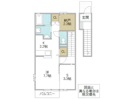 ハーベスト柵町(1SK/2階)の間取り写真