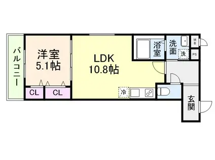フジパレス長原サウス(1LDK/1階)の間取り写真