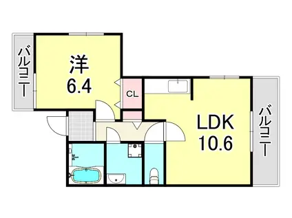 ジーナス甲子園口(1LDK/3階)の間取り写真