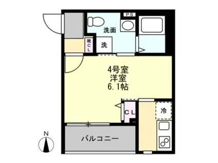 ベイルーム東本厚木(1K/3階)の間取り写真
